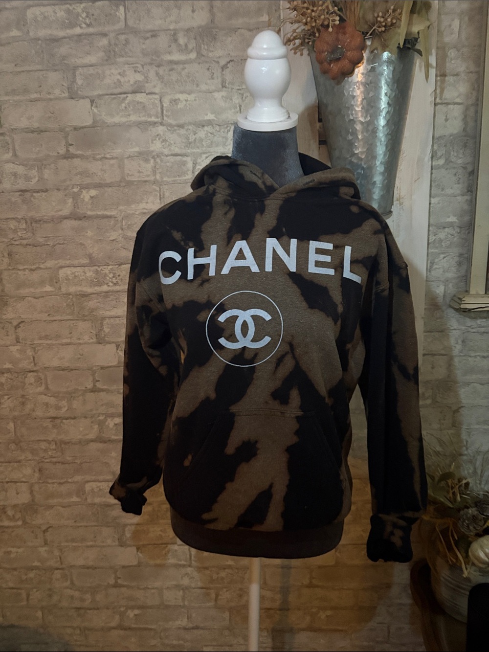 CHANEL Black and Brown Tie-Dye Logo Hoodie